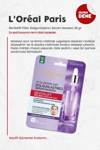 Loreal Paris Revitalift Filler Dolgunlaştırıcı Serum Maskesi 28 gr