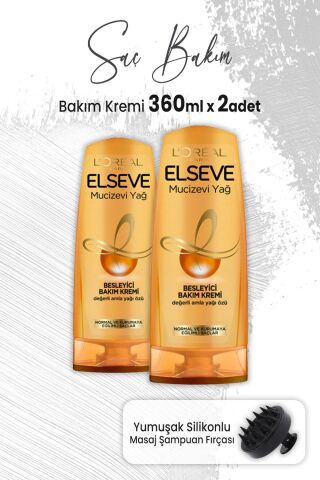 Elseve Mucizevi Yağ Krem Amla Yağı 360 ml x 2 Adet ve Masaj Şampuan Fırçası Siyah