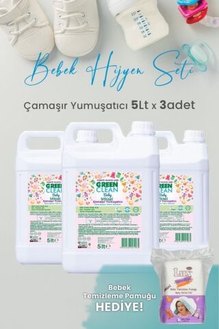 Green Clean Baby Bitkisel Çamaşır Yumuşatıcı Lavanta Yağlı 5 lt x 3 Adet ve Hediyeli