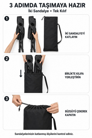 2 Kamp Sandalyesi Taşıma Kılıfı, Antrasit 100 × 42 cm