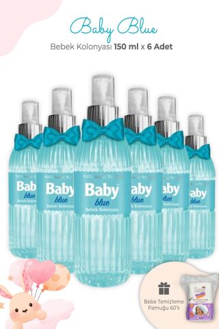 Eyüp Sabri Tuncer Baby Blue Bebek Kolonyası 150 ml x 6 Adet ve Kare Bebek Pamuğu