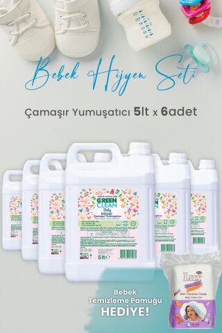 Green Clean Baby Bitkisel Çamaşır Yumuşatıcı Lavanta Yağlı 5 lt x 6 Adet ve Hediyeli