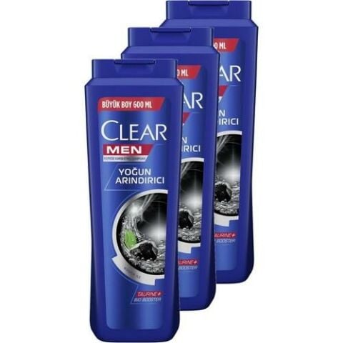 Clear Men Erkek Şampuan Yoğun Arındırıcı Kömür Özlü Kepeğe Karşı Etkili 600 ML x 3