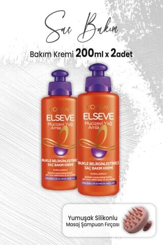 Elseve Mucizevi Yağ Saç Kremi Amla 200 ml x 2 Adet ve Masaj Şampuan Fırçası Pembe