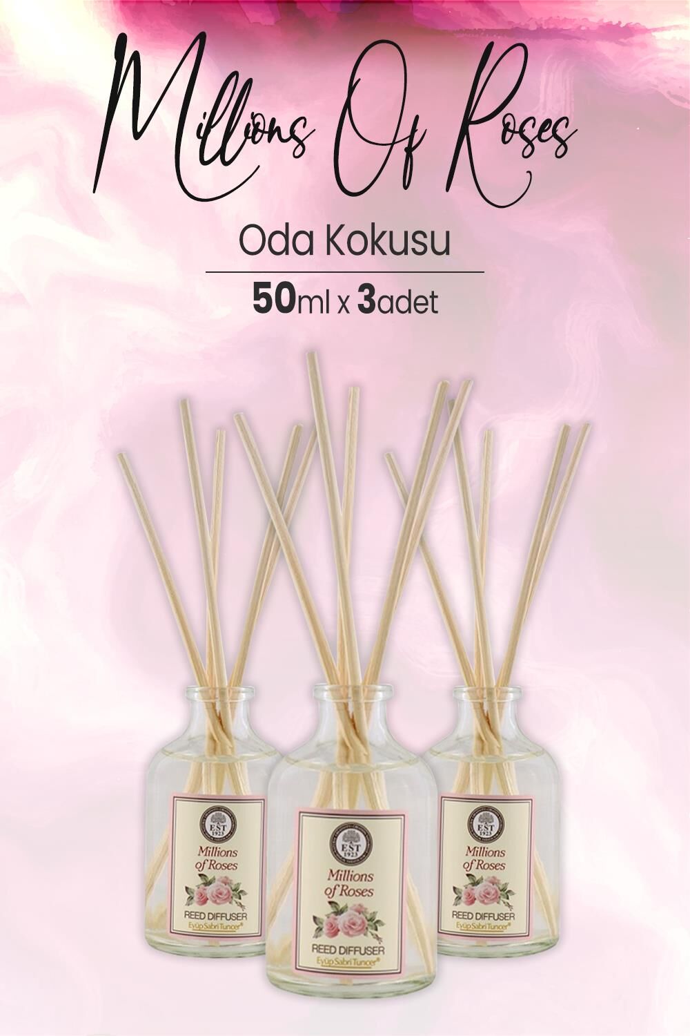 Eyüp Sabri Tuncer Millions of Roses Çubuklu Oda Kokusu 50 ml x 3 Adet