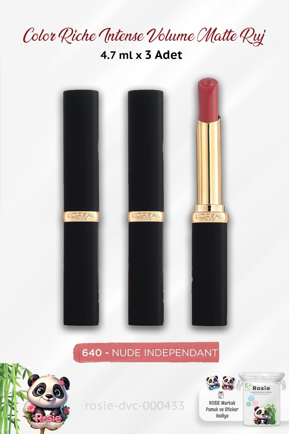 3 Adet Loreal Paris Color Riche Intense Volume Matte 640 Nude Independant ve ROSIE