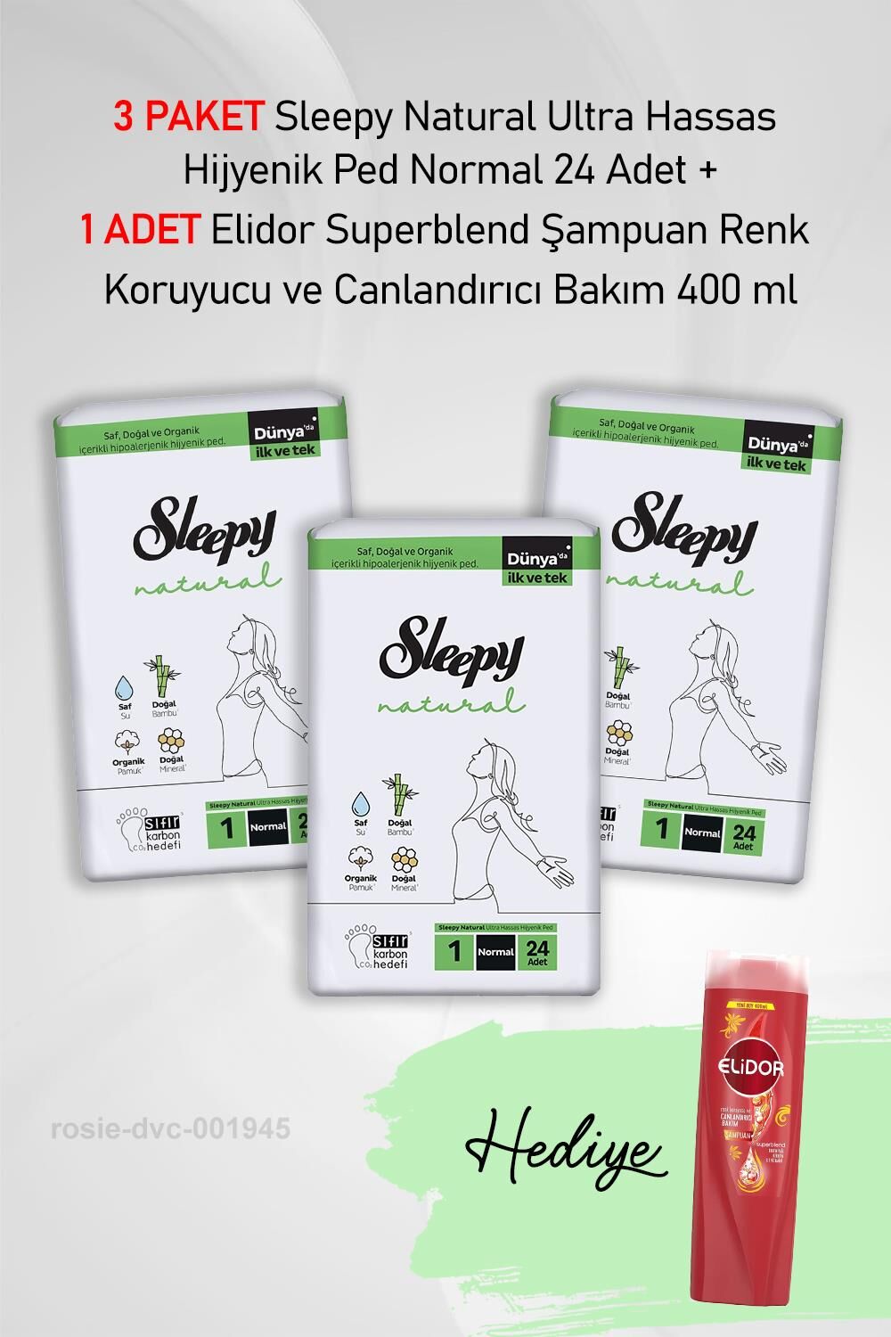 Sleepy Natural Ultra Hassas Hijyenik Ped Normal 24 Adet X3 ve Hediye Elidor 400 ml
