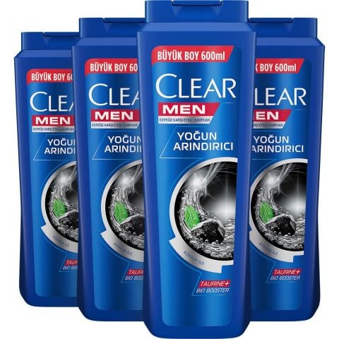 Clear Men Erkek Şampuan Yoğun Arındırıcı Kömür Özlü Kepeğe Karşı Etkili 600 ML x 4