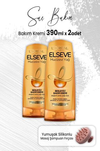Elseve Mucizevi Yağ Besleyici Krem Amla Yağı 390 ml x 2 Adet ve Masaj Şampuan Fırçası Pembe
