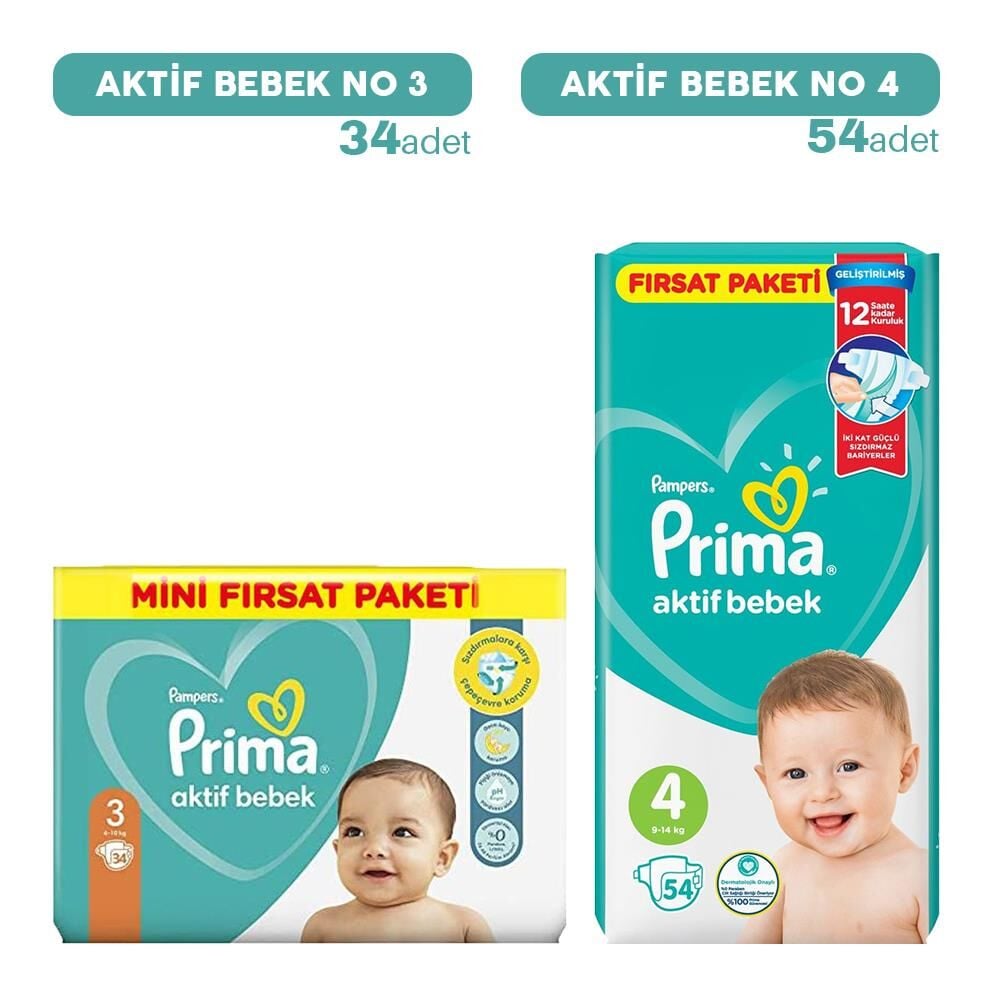 Prima Bebek Bezi 3 No 34'lü ve 4 No 54' lü