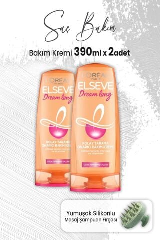Elseve Dream Long Onarıcı Krem 390 ml x 2 Adet ve Masaj Şampuan Fırçası Yeşil