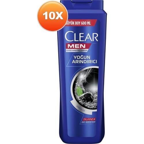 Clear Men Erkek Şampuan Yoğun Arındırıcı Kömür Özlü Kepeğe Karşı Etkili 600 ML x 10