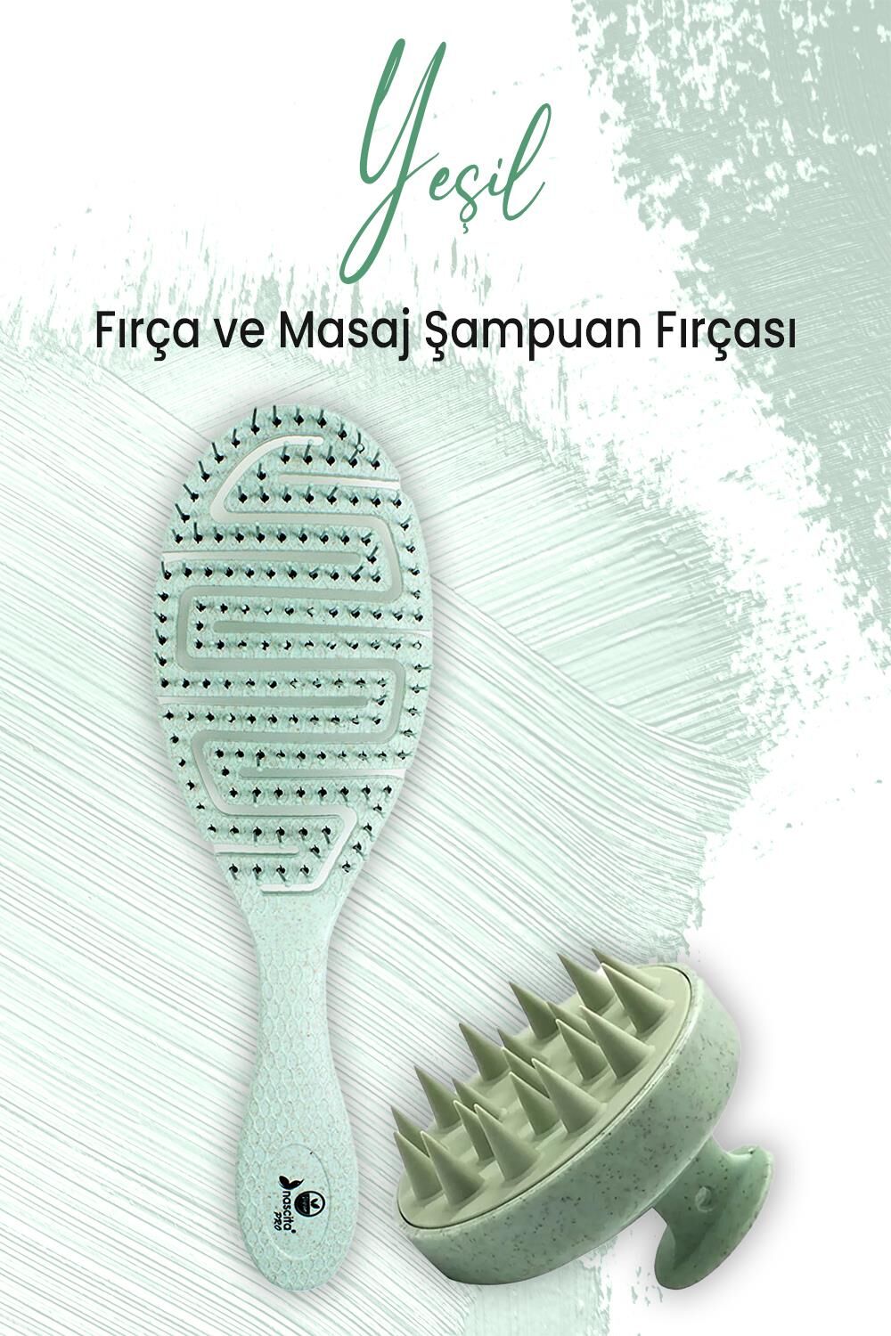 Düvenci Toptan Yumuşak Silikonlu Masaj Şampuan Fırçası Yeşil ve Vegan Saç Fırçası Mint 5846