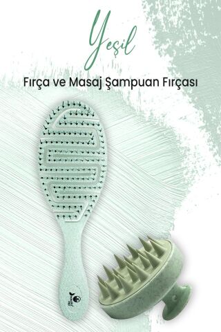 Düvenci Toptan Yumuşak Silikonlu Masaj Şampuan Fırçası Yeşil ve Vegan Saç Fırçası Mint 5846