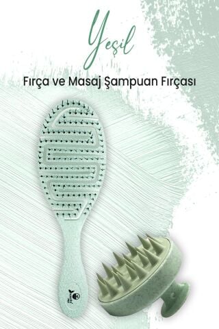 Düvenci Toptan Yumuşak Silikonlu Masaj Şampuan Fırçası Yeşil ve Vegan Saç Fırçası Mint 5846