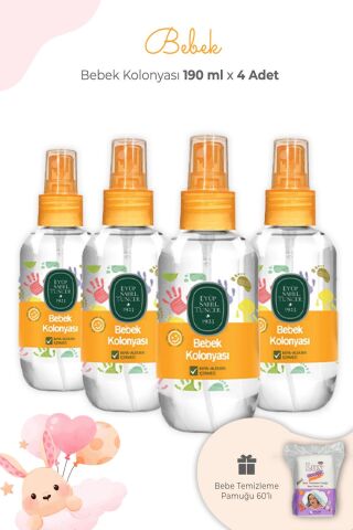 Eyüp Sabri Tuncer Bebek Kolonyası 190 ml x 4 Adet ve Kare Bebek Pamuğu