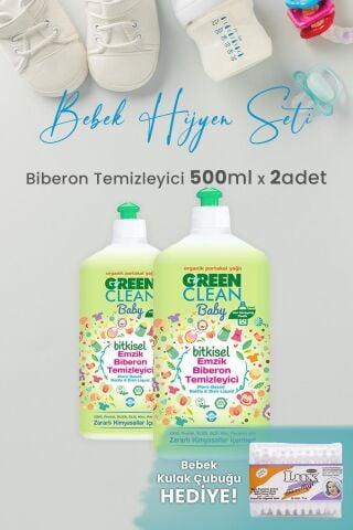 U green Clean Baby Bitkisel Biberon Emzik Temizleyici 500 ml x 2 Adet ve Hediyeli