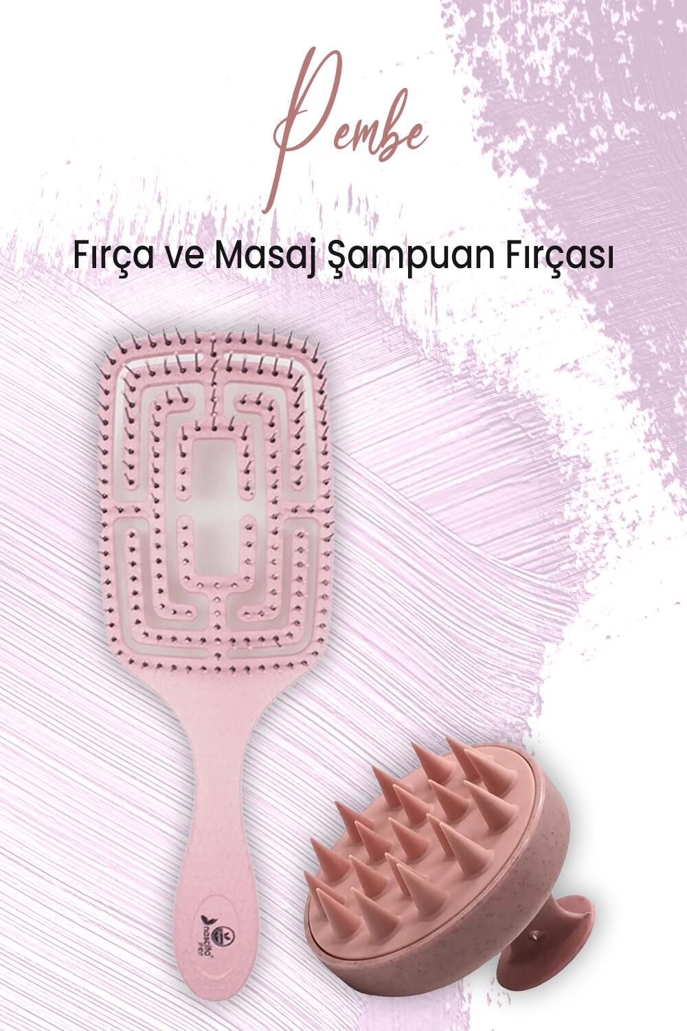 Düvenci Toptan Yumuşak Silikonlu Masaj Şampuan Fırçası Pembe ve Vegan Saç Fırçası Toz Pembe 5860
