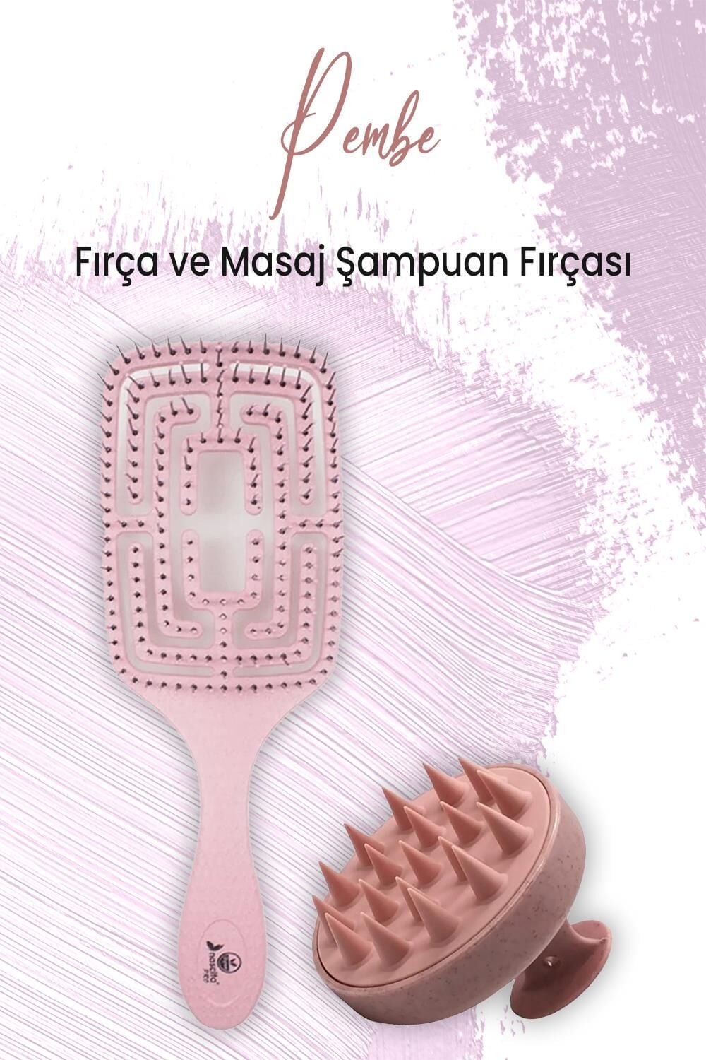 Düvenci Toptan Yumuşak Silikonlu Masaj Şampuan Fırçası Pembe ve Vegan Saç Fırçası Toz Pembe 5860