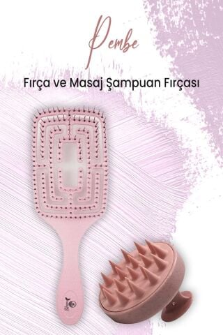Düvenci Toptan Yumuşak Silikonlu Masaj Şampuan Fırçası Pembe ve Vegan Saç Fırçası Toz Pembe 5860