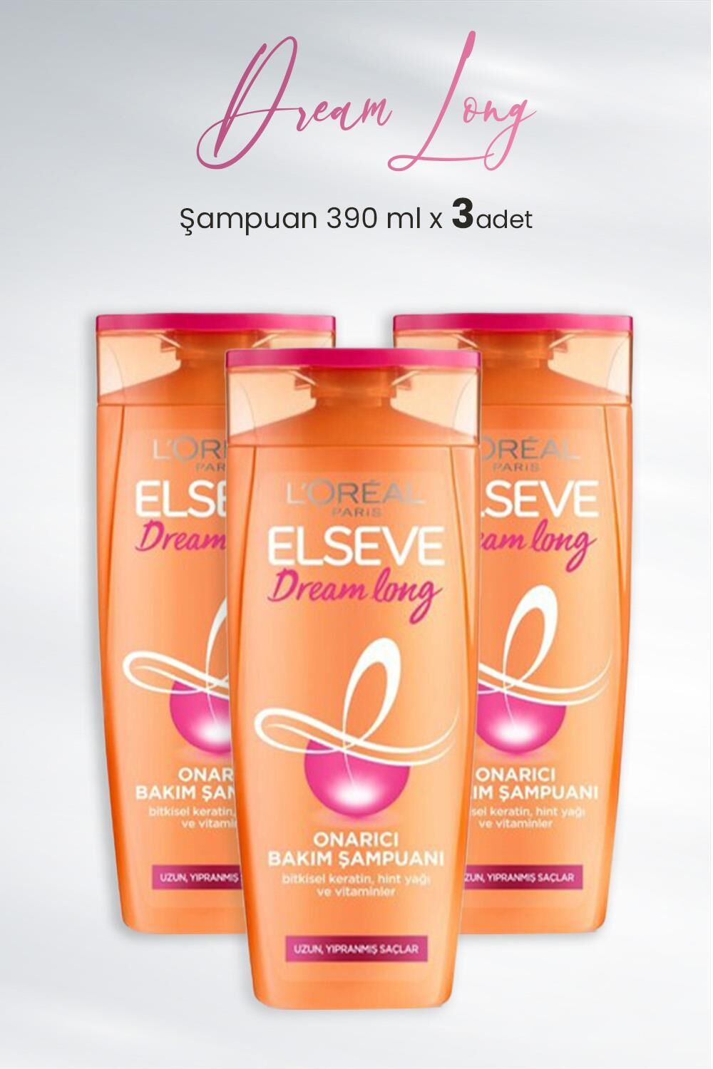 Elseve Dream Long Onarıcı Bakım Şampuanı 390 ml x 3 Adet