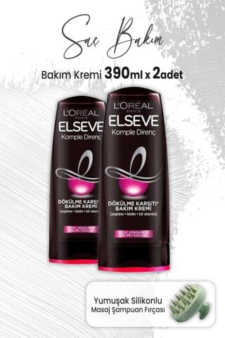 Elseve Komple Direnç Dökülme Karşıtı Krem 390 ml x 2 Adet ve Masaj Şampuan Fırçası Yeşil