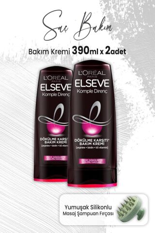 Elseve Komple Direnç Dökülme Karşıtı Krem 390 ml x 2 Adet ve Masaj Şampuan Fırçası Yeşil