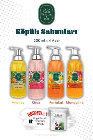 500 ML Köpük Sabun Kiraz, Ananas, Portakal, Mandalina ve Rosıe