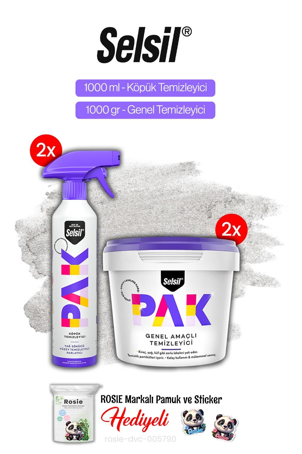 Selsil Pak 500 ml Köpük Temizleyici x2 ve Genel Temizleyici 500 gr x2, Rosie Hediye