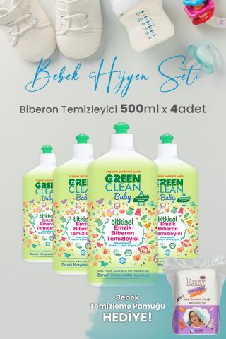 U green Clean Baby Bitkisel Biberon Emzik Temizleyici 500 ml x 4 Adet ve Hediyeli
