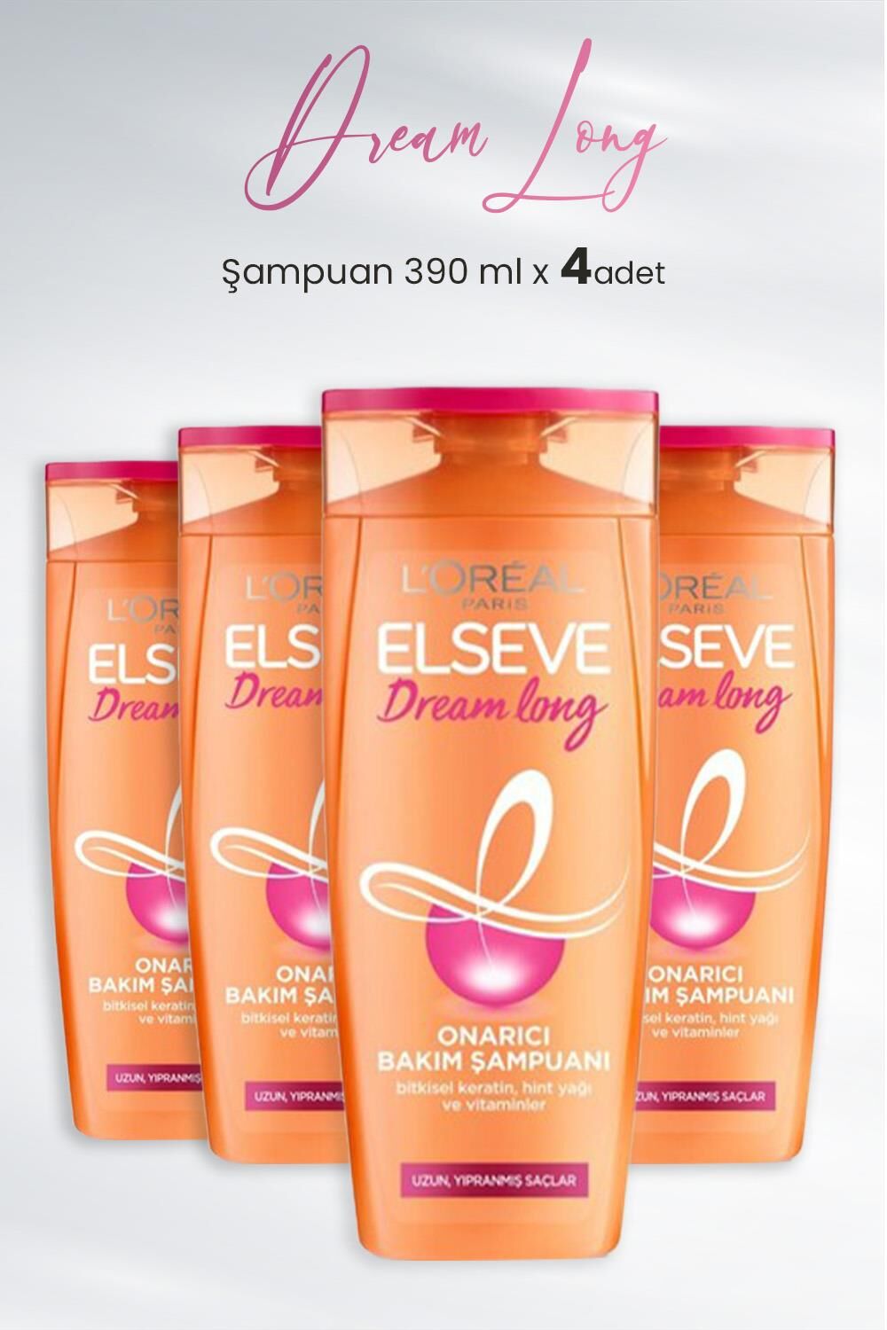 Elseve Dream Long Onarıcı Bakım Şampuanı 390 ml x 4 Adet