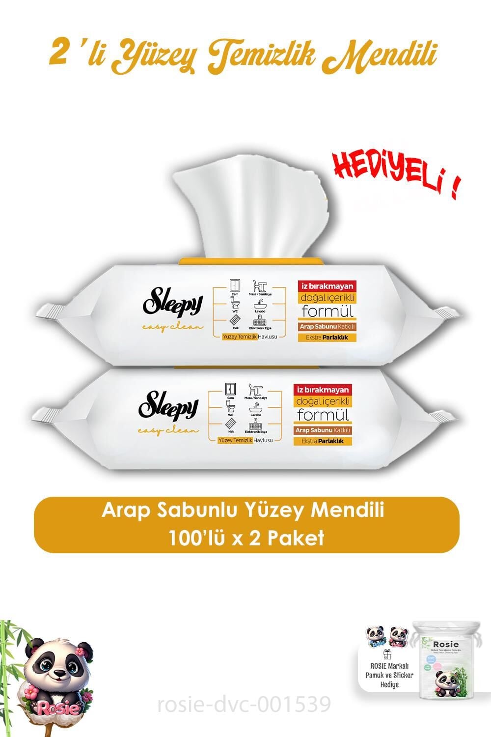 2'li Sleepy 100'lü Arap Sabunlu Islak Havlu ve ROSIE