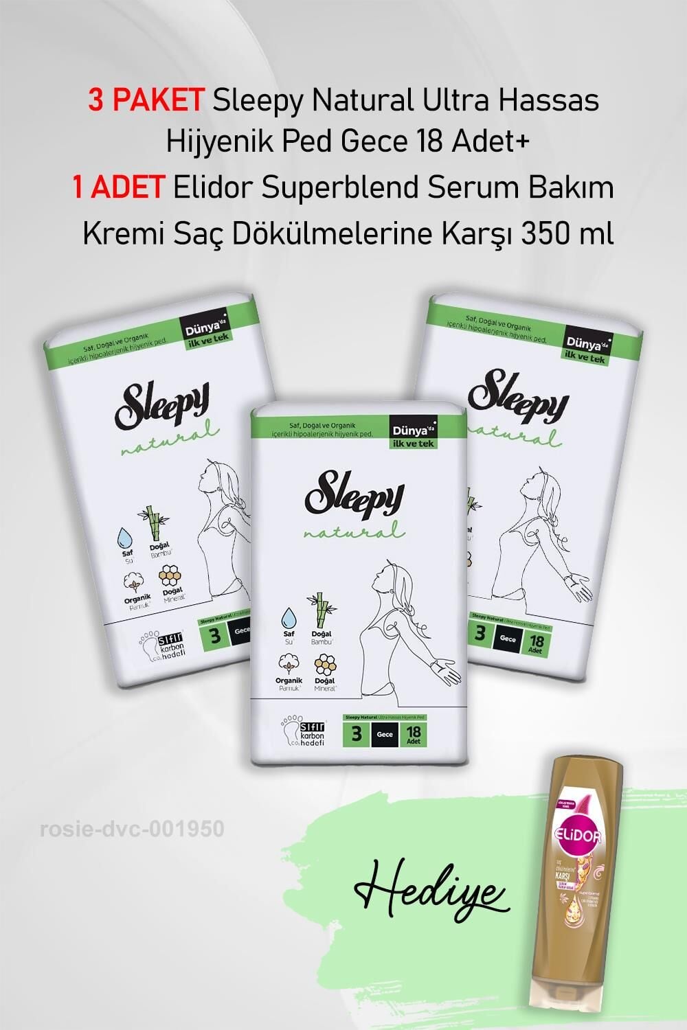 Sleepy Natural Hijyenik Ped Gece 18 Adet X3 ve Hediye Elidor Saç Dökülme Karşıtı 350 ml