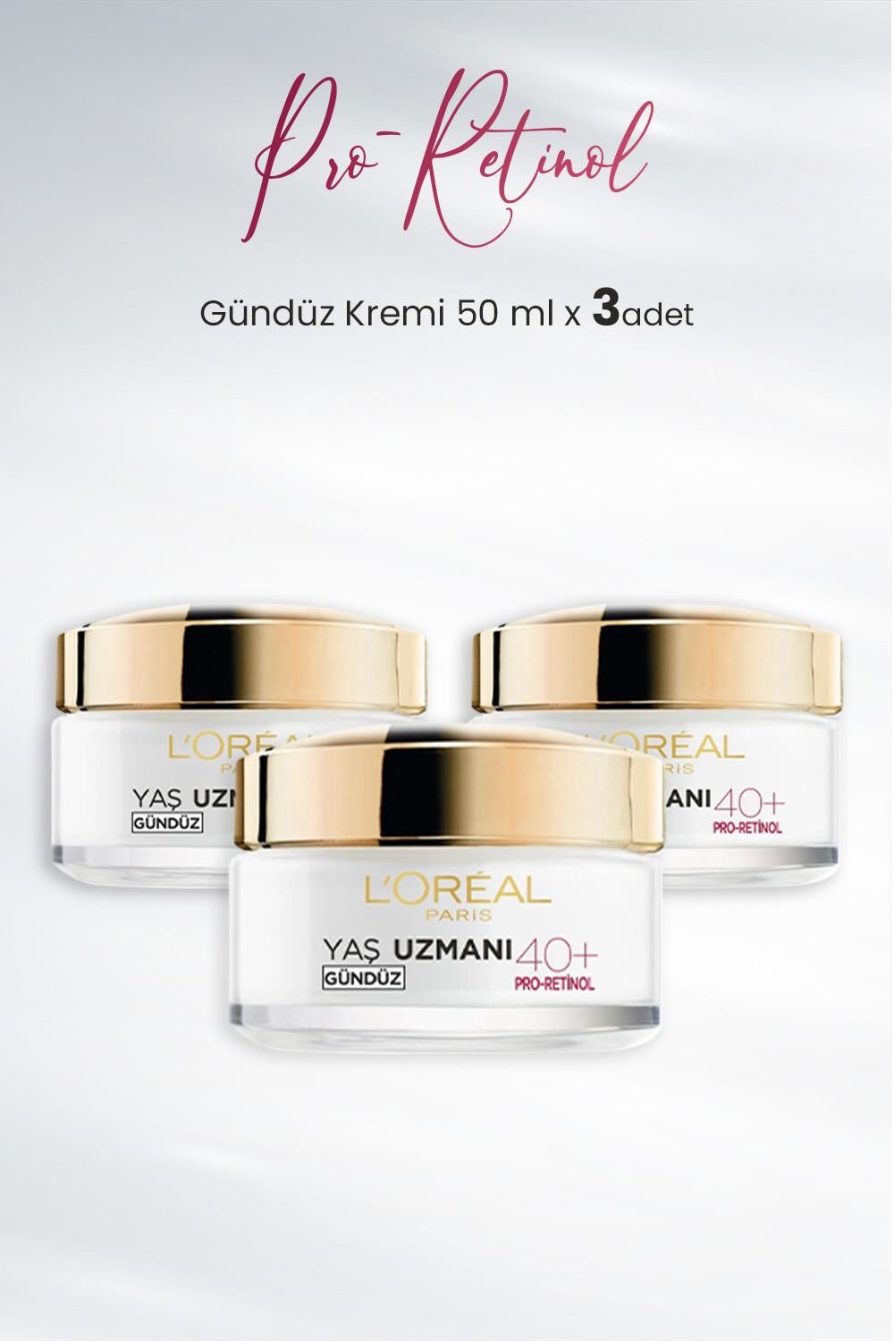 Loreal Paris Yaş Uzmanı Kırışıklık Karşıtı Gündüz Kremi 40+ Pro-Retinol 50 ml x 3 Adet