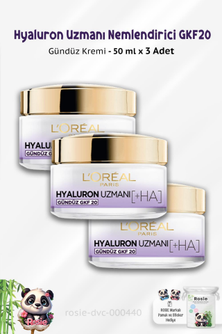 3 Adet Loreal Paris Hyaluron Uzmanı Nemlendirici Krem Gündüz GKF20 50 ml ve ROSIE