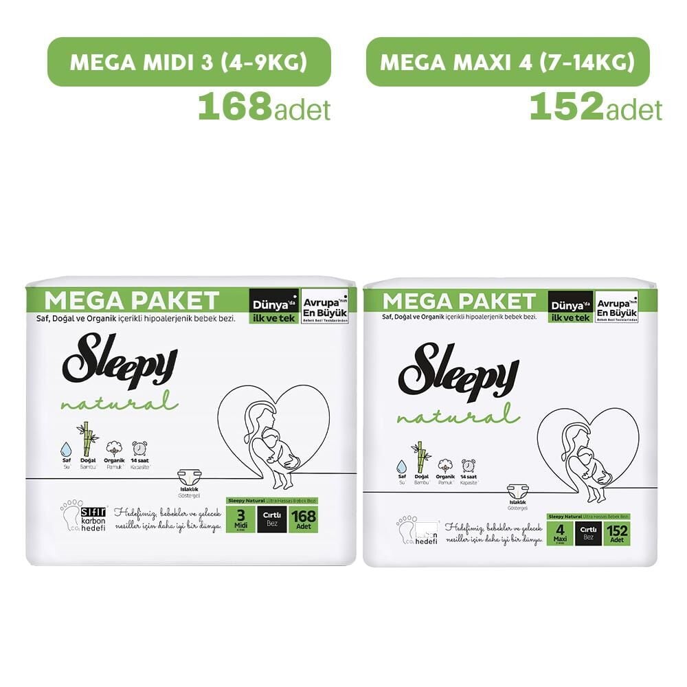 Sleepy Bebek Bezi Mega Midi 3 - 168'li ve Mega Maxi 4 - 152'li