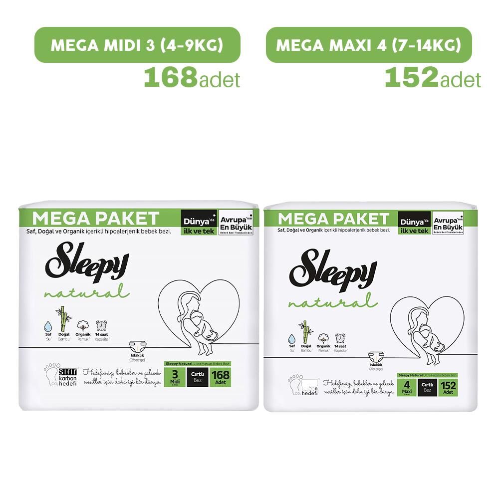 Sleepy Bebek Bezi Mega Midi 3 - 168'li ve Mega Maxi 4 - 152'li