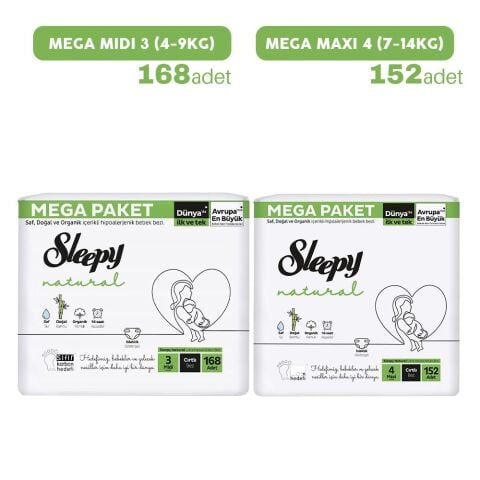 Sleepy Bebek Bezi Mega Midi 3 - 168'li ve Mega Maxi 4 - 152'li