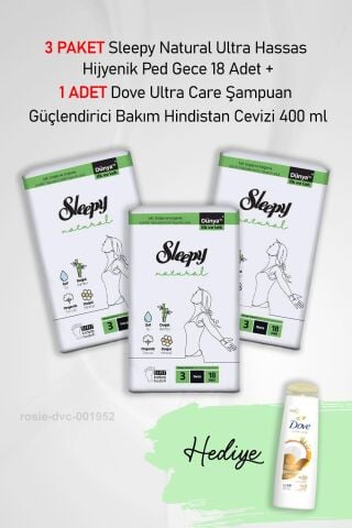 Sleepy Natural Hijyenik Ped Gece 18 Adet X3 ve Dove Hindistan Cevizi 400 ml
