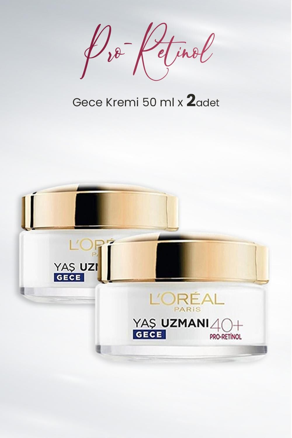 Loreal Paris Yaş Uzmanı Kırışıklık Karşıtı Gece Kremi 40+ Pro-Retinol 50 ml x 2 Adet