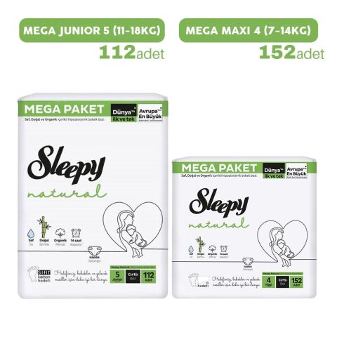 Sleepy Natural Bebek Bezi Mega Maxi 4 - 152'li ve Mega Junior 5 - 112'li