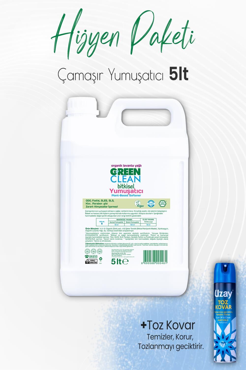 Green Clean Bitkisel Çamaşır Yumuşatıcı 5 lt ve Toz Kovar Parfümlü 300 ml