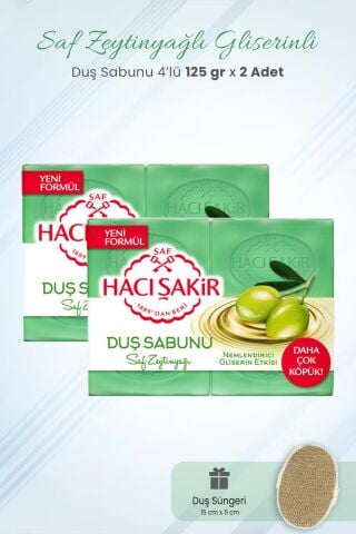 Hacı Şakir Zeytinyağlı Sabunu 500 gr x 2 Adet ve Duş Süngeri