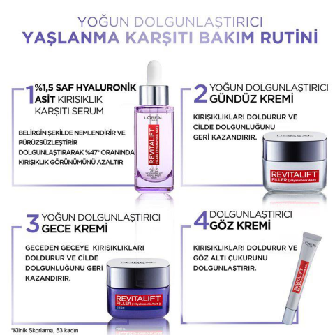 3  Adet Loreal Paris Revitalift Filler Yaşlanma Karşıtı Krem Gece 50 ml ve ROSIE
