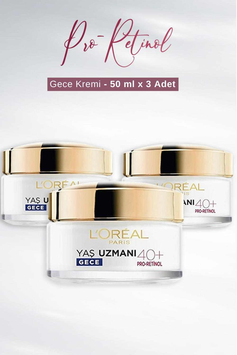 Loreal Paris Yaş Uzmanı Kırışıklık Karşıtı Gece Kremi 40+ Pro-Retinol 50 ml x 3 Adet