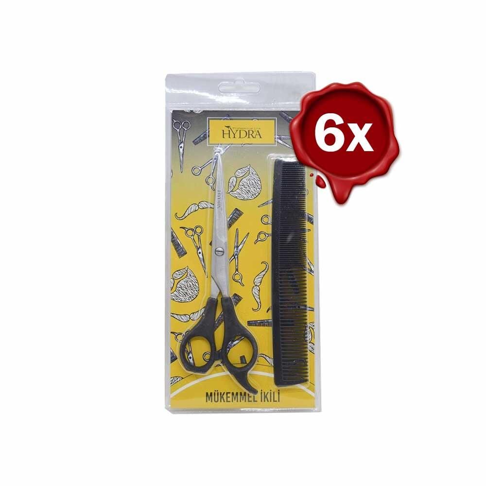 Tarko Hydra Mükemmel Ikili Profesyonel Berber Makası+Tarak Set x 6