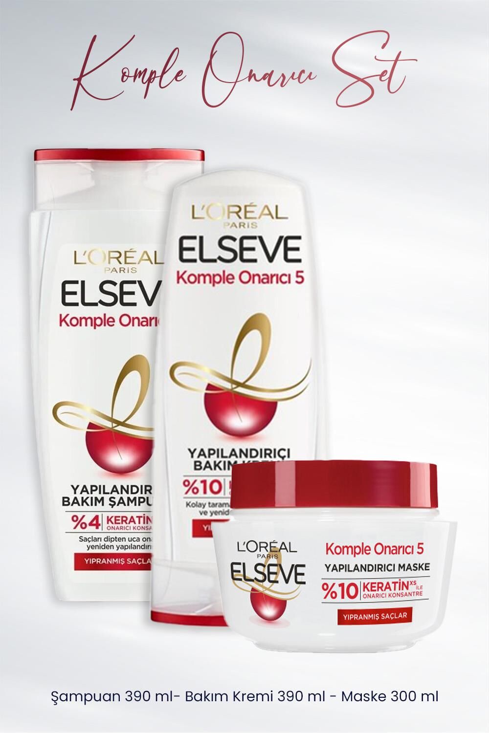 Elseve Komple Onarıcı 5 Yapılandırıcı Şampuan 390 ml, Maske 300 ml ve Bakım Kremi 390 ml