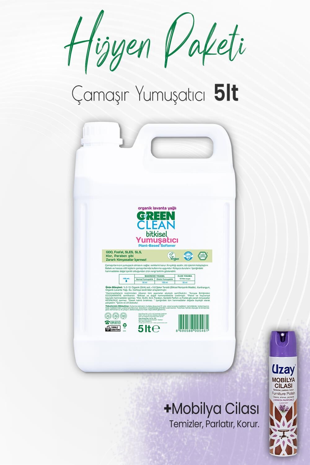 Green Clean Çamaşır Yumuşatıcı 5 lt ve Mobilya Cilası Lavanta 300 ml