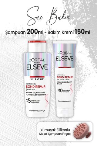 Elseve Bond Repair Şampuan Sülfatsız 200 ml, Krem 150 ml ve Masaj Şampuan Fırçası Pembe