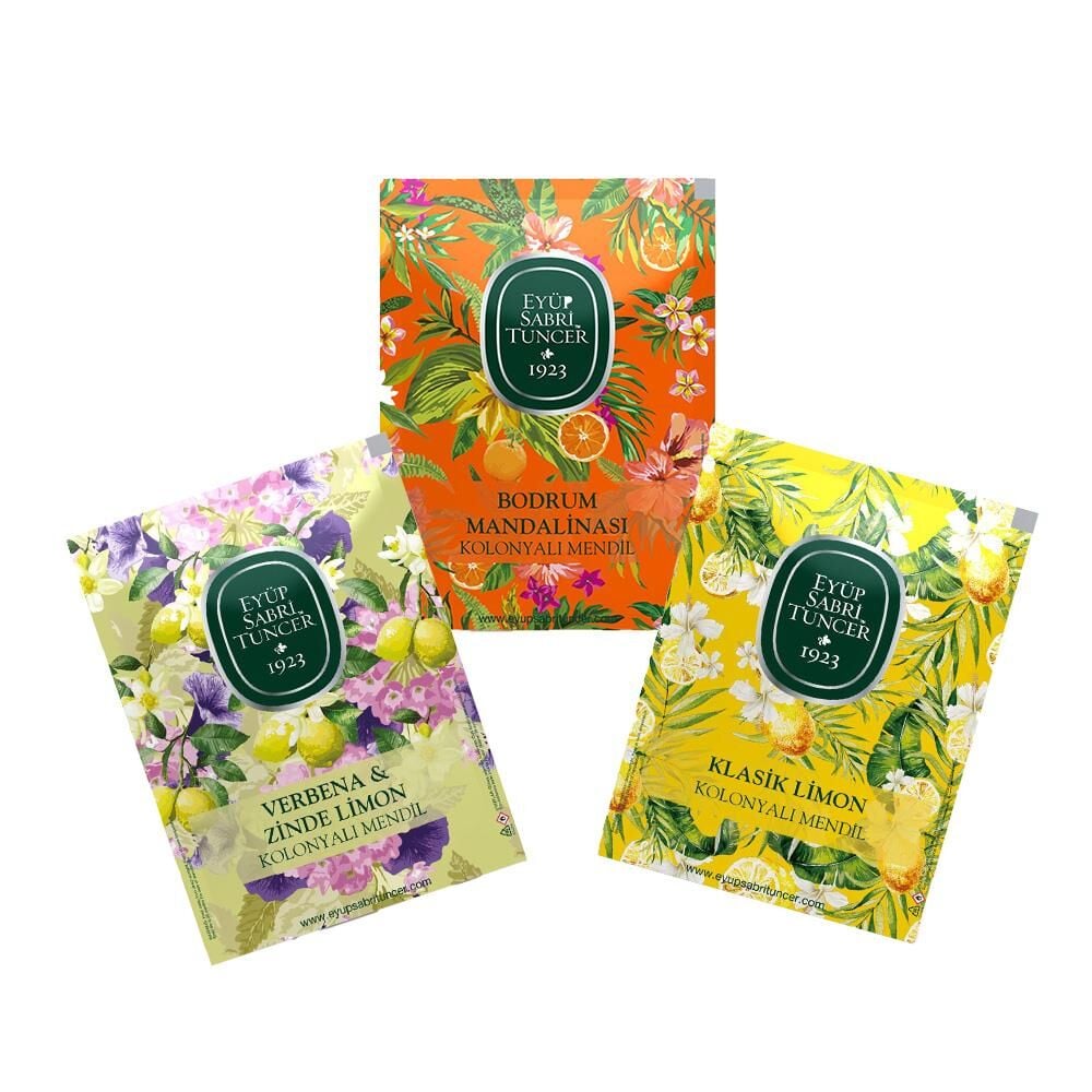 Eyüp Sabri Tuncer Kolonyalı Mendil Büyük Boy Bodrum Mandalinası, Verbana & Zinde Limon ve Klasik Limon